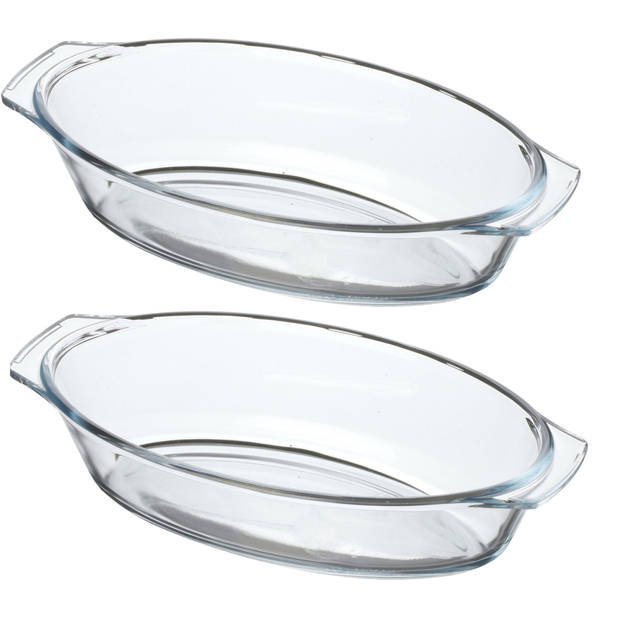 Chef Traiteur Ovenschaal van borosilicaat glas - 2x - ovaal - 0.7 Liter - 24 x 13 x 5 cm - Ovenschalen