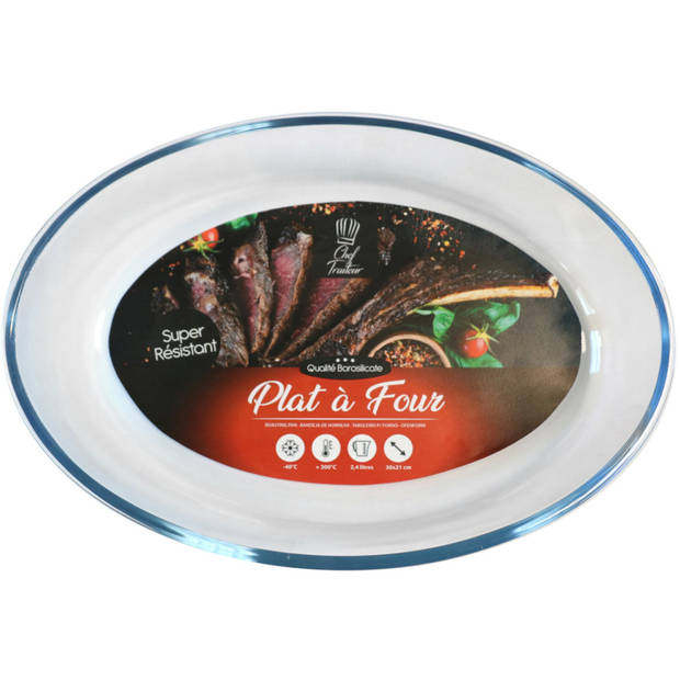 Chef Traiteur Ovenschaal van borosilicaat glas - ovaal - 2.4 Liter - 31 x 21 x 7 cm - Ovenschalen