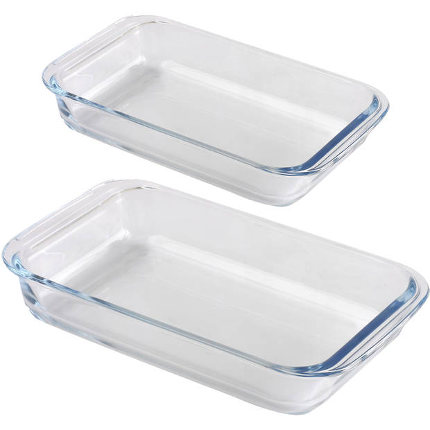 Chef traiteur ovenschaal set 2-delig - rechthoek - glas - 1,6L en 2,2L - keuken - Ovenschalen