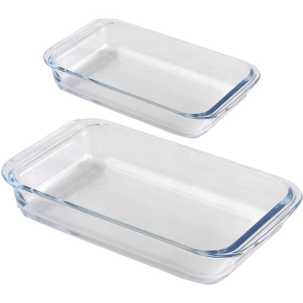 Chef traiteur ovenschaal set 2-delig - rechthoek - glas - 1L en 2,2L - keuken - Ovenschalen