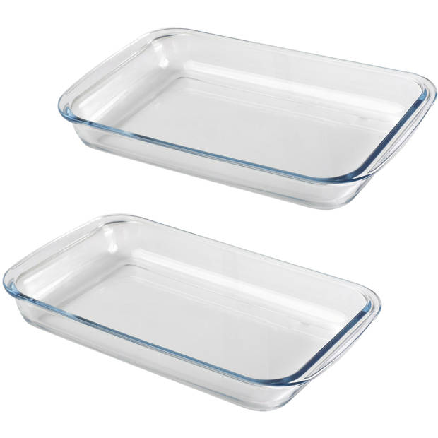 Chef Traiteur Ovenschaal van borosilicaat glas - 2x - rechthoek - 2.2 Liter - 35 x 20 x 5 cm - Ovenschalen