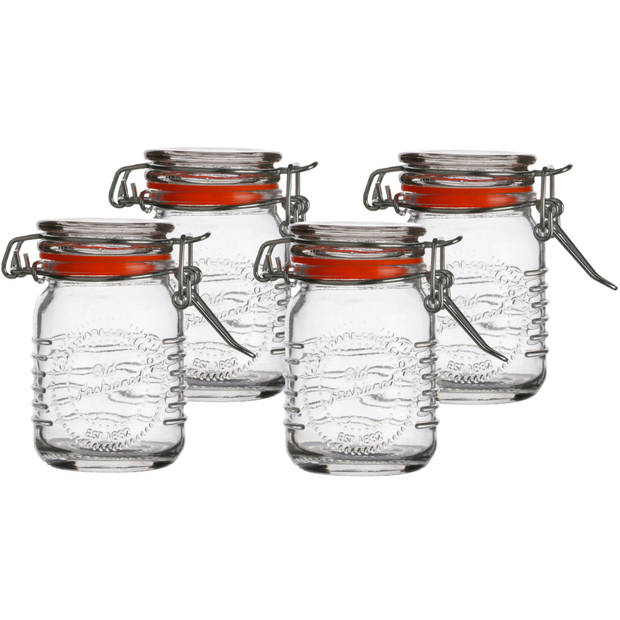 Urban Living Voorraadpotje/kruidenpotje - 4x - mini - 70 ml - glas - beugelsluiting - D5 x H8 cm - Voorraadpot