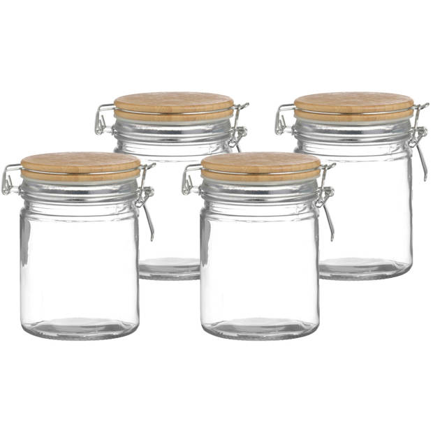 Urban Living Voorraadpot/bewaarpot - 4x - 700 ml - glas - met beugelsluiting - bamboe deksel - Voorraadpot