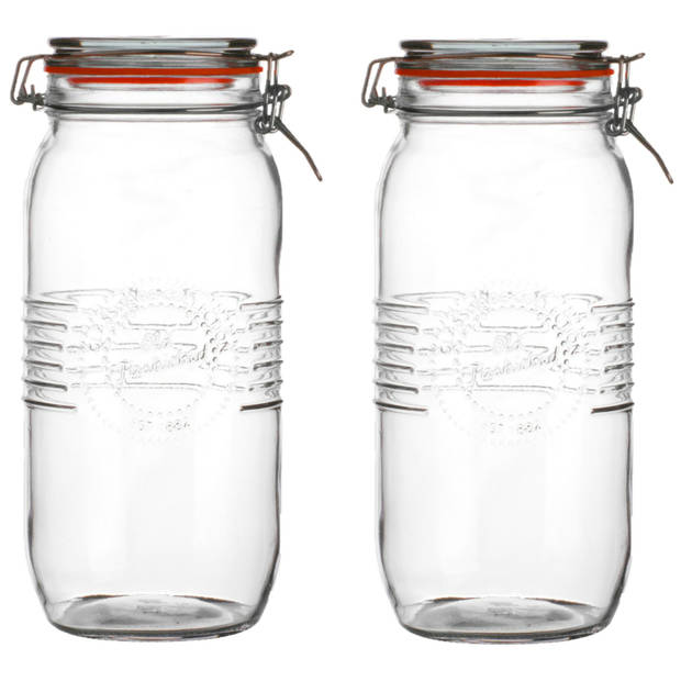 Urban Living Voorraadpot/bewaarpot - 2x - 2L - glas - met beugelsluiting - D14 x H27 cm - Voorraadpot