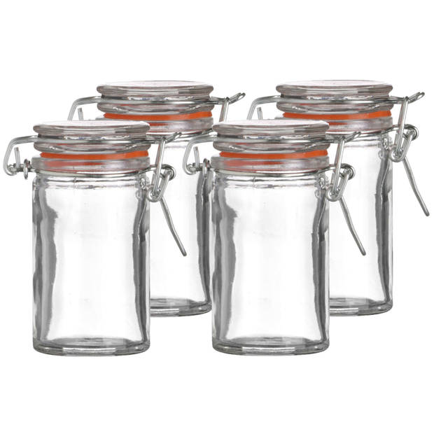 Urban Living Voorraadpotje/kruidenpotje - 4x - mini - 70 ml - glas - met beugelsluiting - Voorraadpot