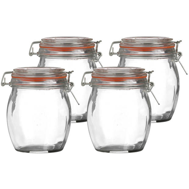 Urban Living Voorraadpot/bewaarpot - 4x - 750 ml - glas - met beugelsluiting - D11 x H14 cm - Voorraadpot