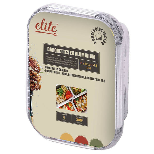 Elite Meal prep bewaar bakjes - Aluminium - 8x - 15 x 12 x 4 cm - met deksel - Vershoudbakjes