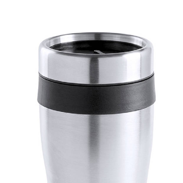 Warmhoudbeker/thermos isoleer koffiebeker/mok - RVS - zilver/zwart - 450 ml - Thermosbeker
