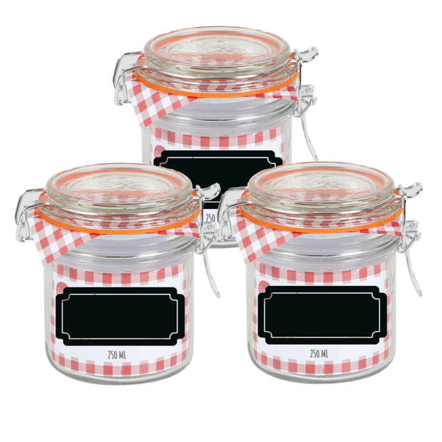 Weckpot/inmaakpot - 6x - 250 ml - glas - met beugelsluiting - incl. etiketten - Weckpotten