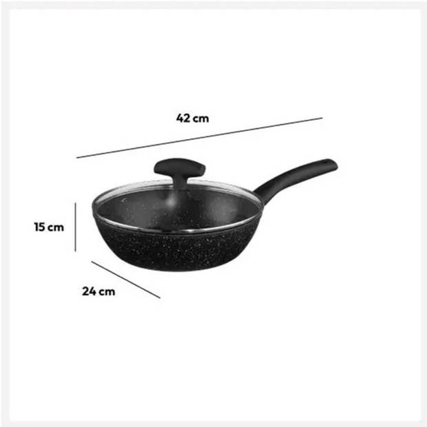 Hapjespan met deksel - Alle kookplaten geschikt - zwart - dia 24 cm - Koekenpannen