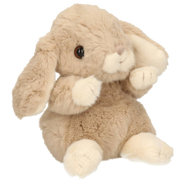 Bukowski pluche konijn knuffeldier - beige - zittend - 15 cm - Knuffel huisdieren