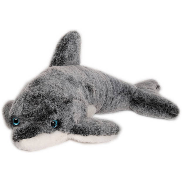 Inware pluche dolfijn knuffeldier - grijs/wit - zwemmend - 43 cm - Knuffel zeedieren