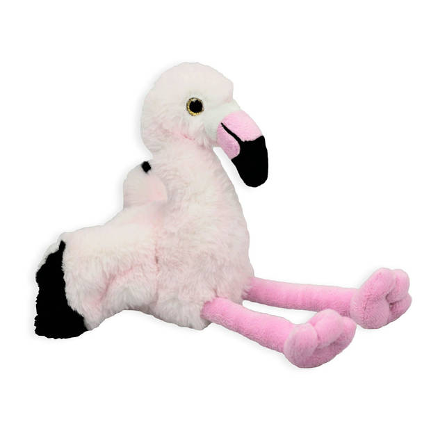 Inware pluche flamingo vogel knuffeldier - roze - zittend - 16 cm - Vogel knuffels