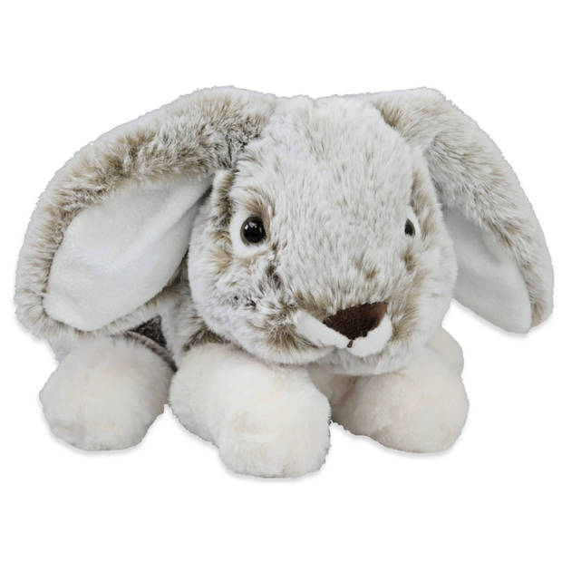 Inware pluche konijn/haas knuffeldier - grijs - liggend - 24 cm - Knuffel bosdieren