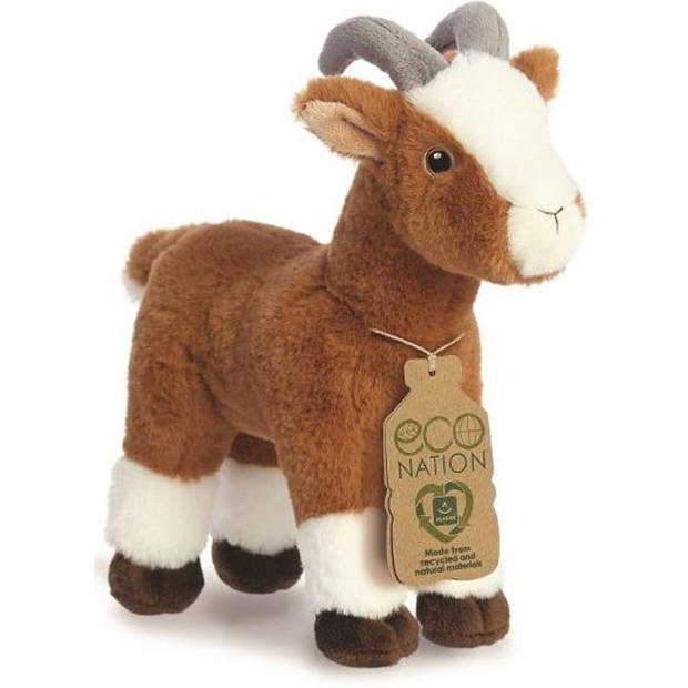 Aurora Eco Nation Pluche knuffeldier geit - bruin/wit - 27 cm - Boerderijdieren thema - Knuffel boederijdieren