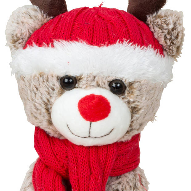 Pluche rendier knuffel - 25 cm - met rode muts en sjaal - knuffeldier - Knuffelpop