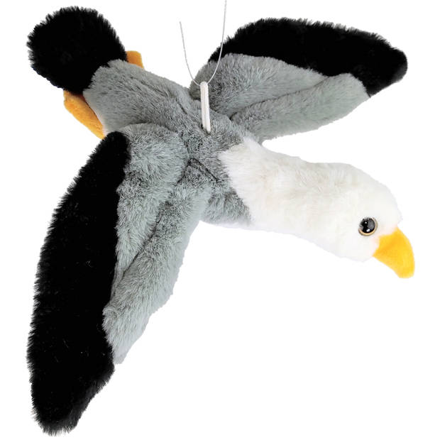 Inware pluche zeemeeuw knuffeldier - grijs/wit/zwart - vliegend - 25 cm - Vogel knuffels