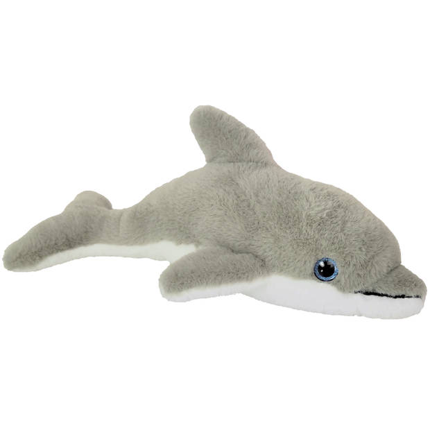 Inware pluche dolfijn knuffeldier - grijs/wit - zwemmend - 32 cm - Knuffel zeedieren