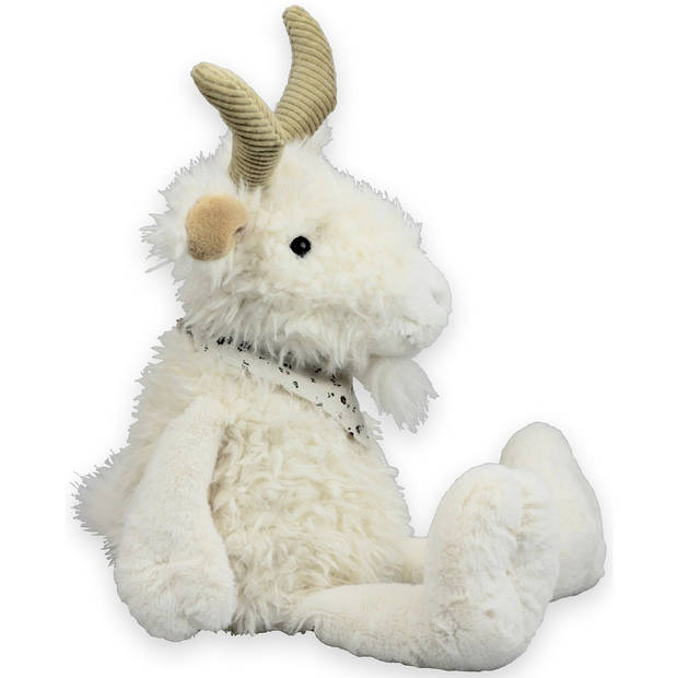 Inware pluche geit knuffeldier - wit - zittend - 19 cm - Knuffel boederijdieren