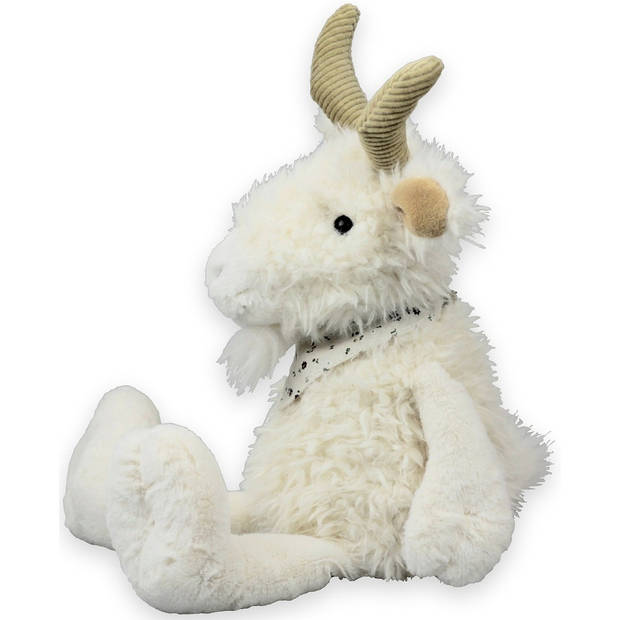 Inware pluche geit knuffeldier - wit - zittend - 19 cm - Knuffel boederijdieren