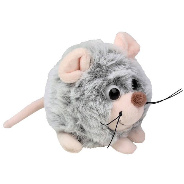 Inware pluche muis knuffeldier - grijs - 9 cm - Knuffel boederijdieren