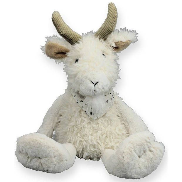 Inware pluche geit knuffeldier - wit - zittend - 23 cm - Knuffel boederijdieren