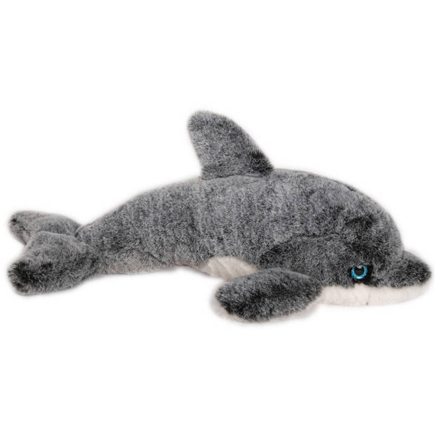 Inware pluche dolfijn knuffeldier - grijs/wit - zwemmend - 34 cm - Knuffel zeedieren