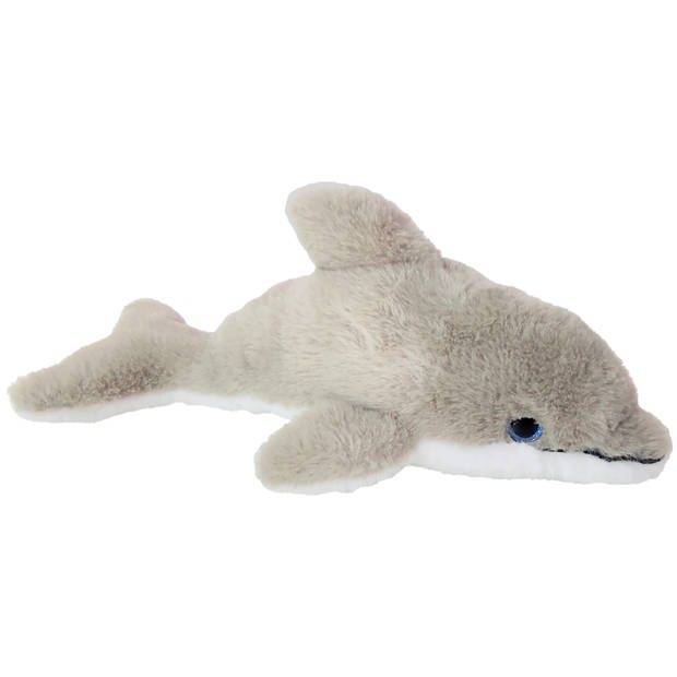 Inware pluche dolfijn knuffeldier - grijs/wit - zwemmend - 26 cm - Knuffel zeedieren