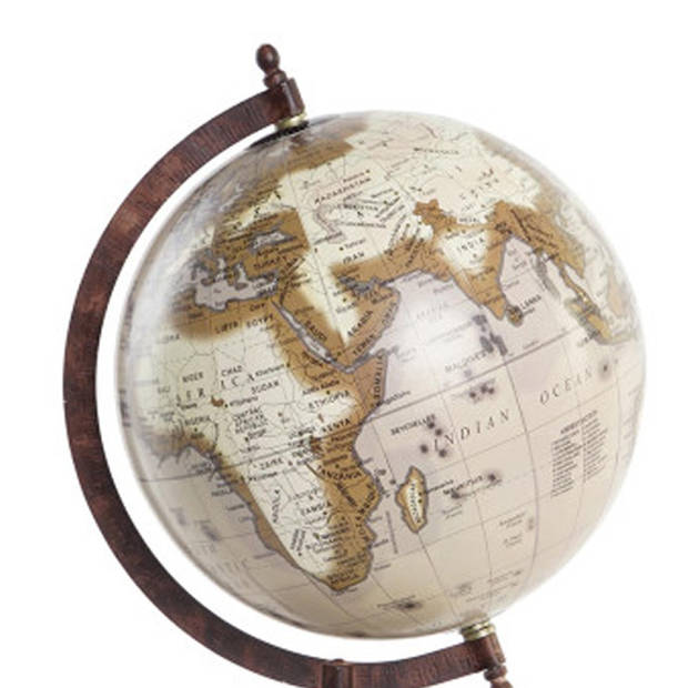 Items Deco Wereldbol/globe op voet - kunststof - roestbruin tinten - home decoratie artikel - D18 x H32 cm - Wereldbolle