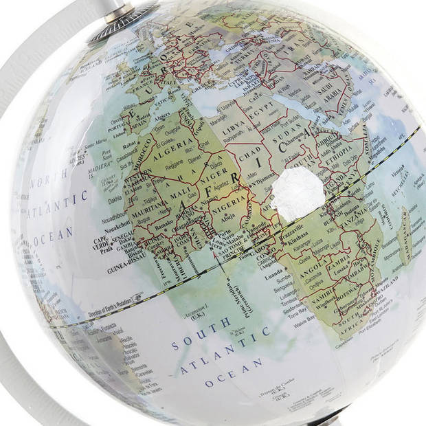 Items Deco Wereldbol/globe op voet - kunststof - wit - home decoratie artikel - D20 x H28 cm - Wereldbollen