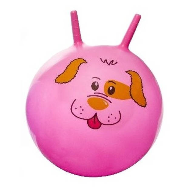 2x stuks speelgoed Skippyballen met dieren gezicht roze en blauw 46 cm - Skippyballen