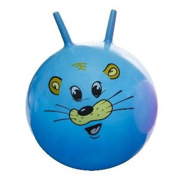 2x stuks speelgoed Skippyballen met dieren gezicht rood en blauw 46 cm - Skippyballen