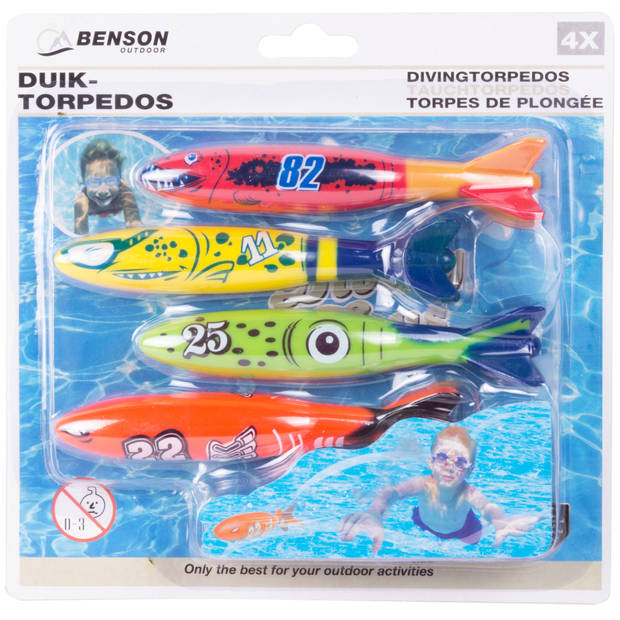 Benson Duikspeelgoed torpedos - 4-delig - gekleurd - kunststof - Duikspeelgoed