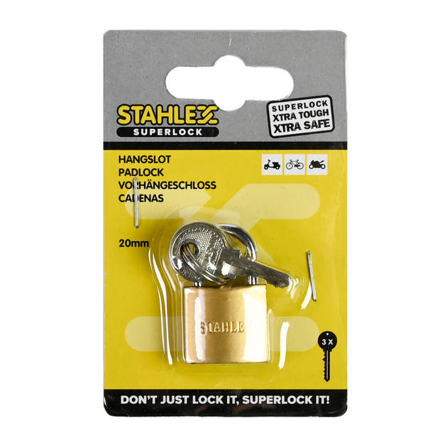 Stahlex Hangslot met 3 sleutels - 20 mm - messing - kofferslot - Hangsloten