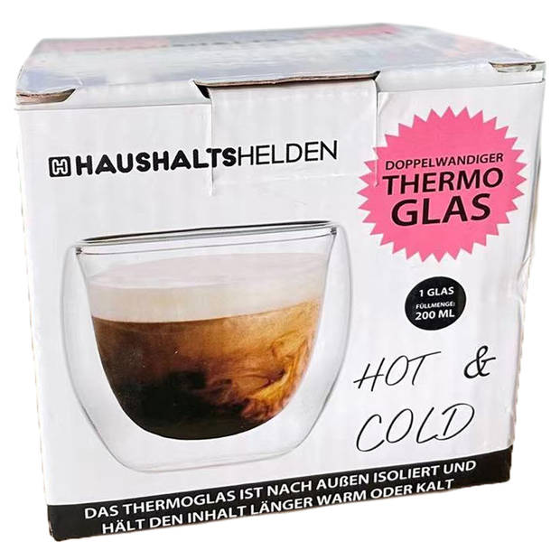 Haushaltshelden koffieglas/theeglas dubbelwandig - 1x - lungo glas - 200 ml - Koffie- en theeglazen