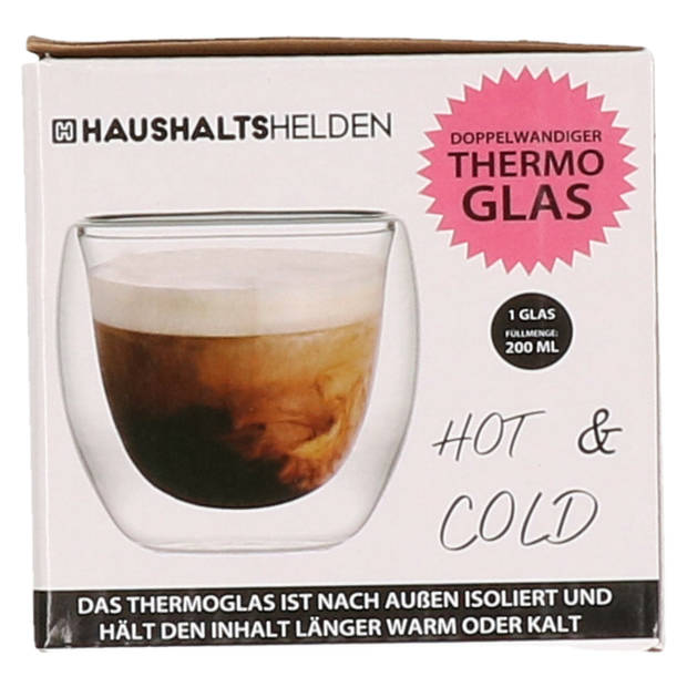Haushaltshelden koffieglas/theeglas dubbelwandig - 1x - lungo glas - 200 ml - Koffie- en theeglazen