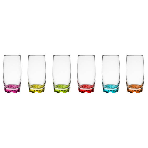 Glasmark longdrink/waterglazen Tumblers - glas - gekleurde basis - 12x stuks - 350 ml - Longdrinkglazen