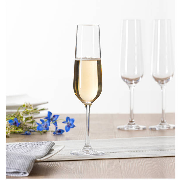 Secret de Gourmet Champagneglazen set Lena - doosje 6x stuks - chique transparant glas - 20 CL - Champagneglazen