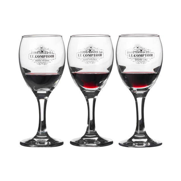 Urban Living rode wijnglazen Comptoir - gedecoreerd glas - 3x stuks - 245 ml - Wijnglazen