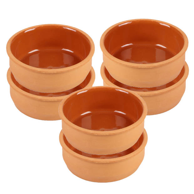 Urban Living Tapas/sauzen/hapjes serveer schaaltjes set - 6x stuks - terracotta - 12 x 4 cm p/st - Snack en tapasschalen