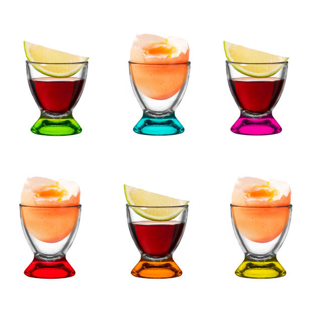 Glasmark Shotglaasjes/borrelglazen - glas - gekleurde onderzijde - 6x stuks - 35 ml - Drinkglazen