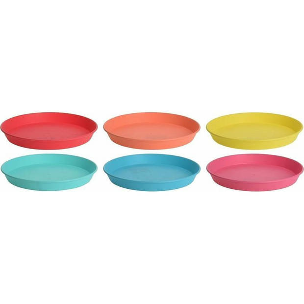Borden en beker servies set - 12-delig - onbreekbaar kunststof - kleurenmix - Bordjes