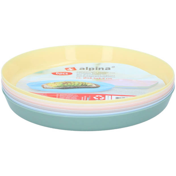 Alpina borden - 12x - D18,5 cm - gekleurd - kunststof - herbruikbaar - Bordjes
