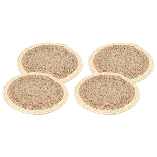 Chaks Placemats - 4x - D38 cm - gevlochten stro - beige - bohemian style - Placemats