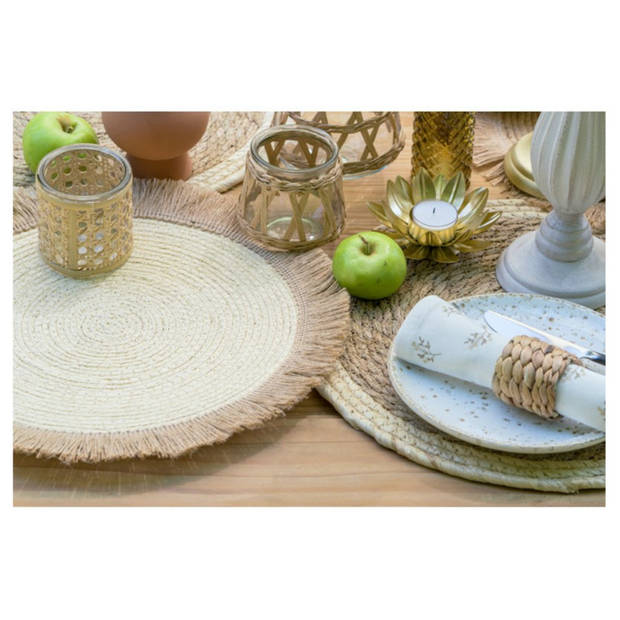 Chaks Placemat - D38 cm - gevlochten stro - beige - bohemian style - Placemats