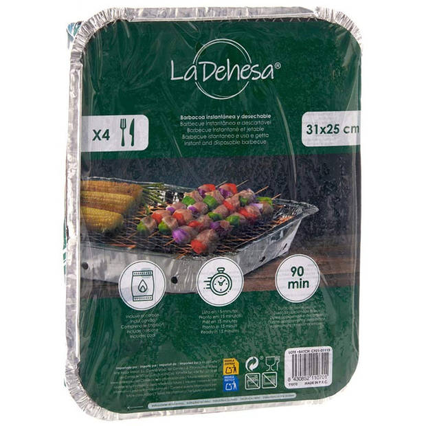 La Dehesa Eenmalig gebruik wegwerp BBQ/Barbeque grills - 2x - 31 x 23 x 6 cm - Houtskoolbarbecues
