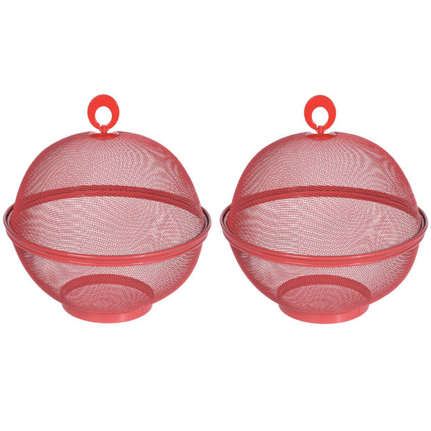 Voedselkap/vliegenkap - 2x - 2-laags metaal - 25 cm - rood - ongedierte - vliegenkap