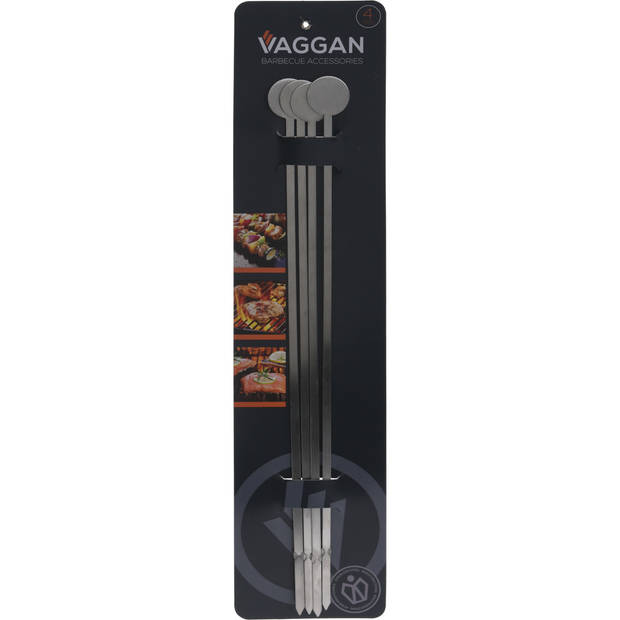 Vaggan BBQ/barbecue spiesen/vleespennen of groente pennen - 4x - rvs - 37 cm - Barbecuespiezen