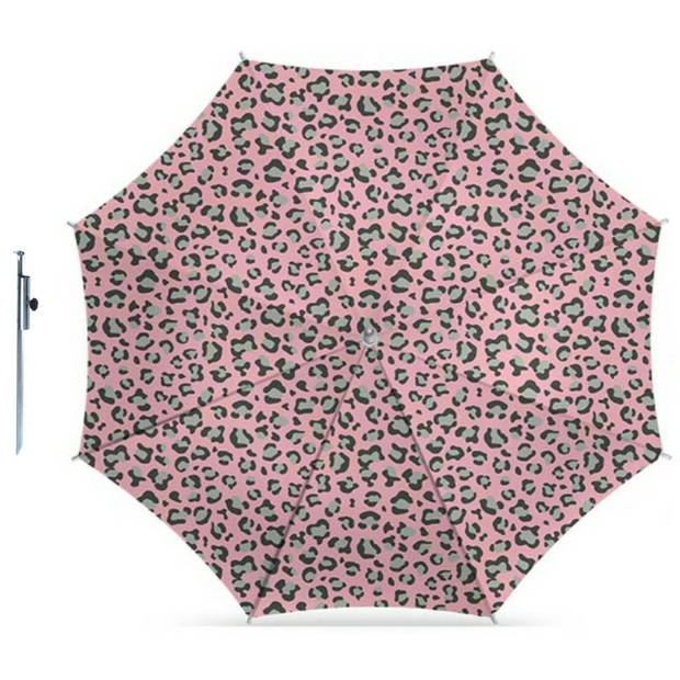 Parasol - luipaard roze print - D160 cm - incl. draagtas - parasolharing - 49 cm - Parasols