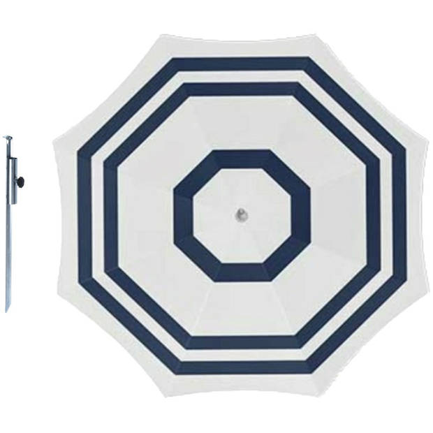 Parasol - Wit/blauw - D140 cm - incl. draagtas - parasolharing - 49 cm - Parasols